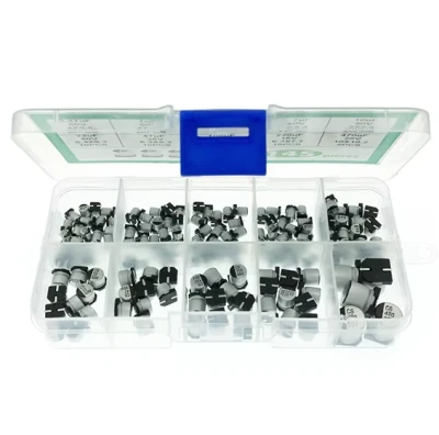 145Pcs 10Values SMD Electrolytic Capacitor Assorted Kit 0.47V~50V, 1uF~470uF with storage box
