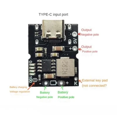 Type-C USB 5V 2A Boost Converter Step-Up Power Module Lithium Battery Charging Protection Board