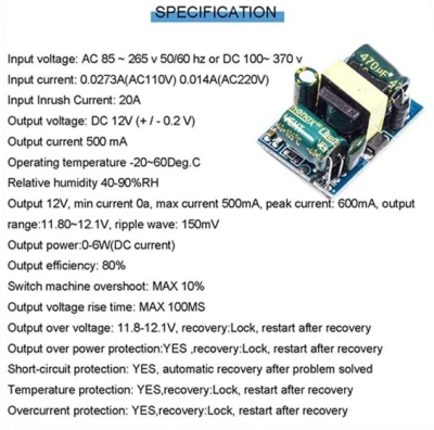AC-DC 12V/450mA (5.4W) Buck Converter AC 220V to 12V DC step down Transformer power supply module Isolation Switching Power Supply Module