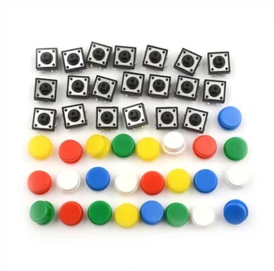 20 Piece Tactile Push Button Switches with Color Tact Caps Pack