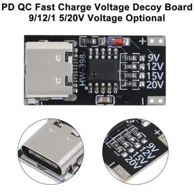 USB-C PD Type C Trigger Board PD/QC Decoy Fast Charger Module Support DC 9V 12V 15V 20V for Laptop,Router,Optical Modem Adapter