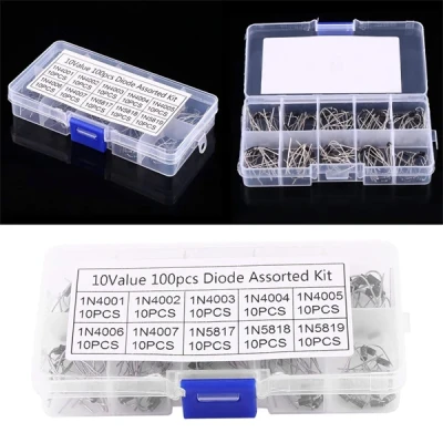 100PCS Diode Assortment Kit 1N4001-1N4007, 1N5817-1N5819 Rectifier & Schottky Diodes with Storage Box