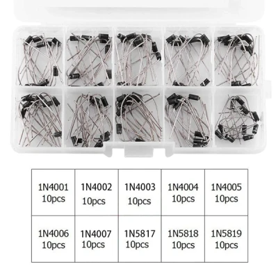 100PCS Diode Assortment Kit 1N4001-1N4007, 1N5817-1N5819 Rectifier & Schottky Diodes with Storage Box