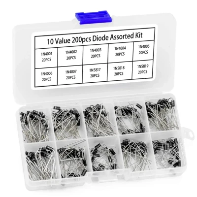 200PCS Rectifier Diodes Bag Assortment Kit 10Values (1N4001, 1N4002, 1N4003, 1N4004, 1N4005, 1N4006, 1N4007, 1N5817, 1N5818, 1N5819)