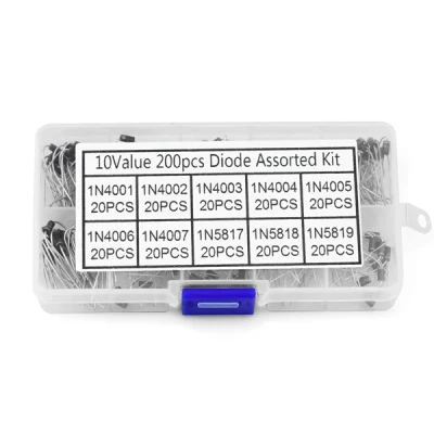 200PCS Rectifier Diodes Bag Assortment Kit 10Values (1N4001, 1N4002, 1N4003, 1N4004, 1N4005, 1N4006, 1N4007, 1N5817, 1N5818, 1N5819)