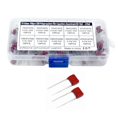 100PCS 10 Values Capacitor CBB Polypropylene Capacitor Assortment Kit 10nF to 470nF Metalized Film Capacitor