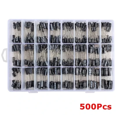 500PCS 24Values 0.1uF-1000uF Electrolytic Capacitor 10V 16V 25V 50V with Storage Box