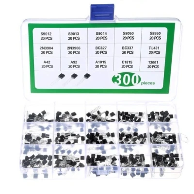 300PCS 15Value Transistor Assortment Kit - S9012, S9013, S9014, S8050, S8550, 2N3904, 2N3906, BC327, BC337, Tl431, MPSA42, MPSA92, A1015, C1815, 13001