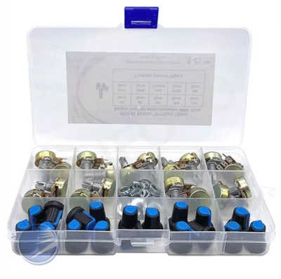 18PCS WH148 3Pin Potentiometer Kit - B1K B2K B5K B10K B20K B50K B100K B500K B1M With Knobs