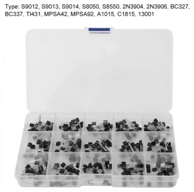 300PCS 15Value Transistor Assortment Kit - S9012, S9013, S9014, S8050, S8550, 2N3904, 2N3906, BC327, BC337, Tl431, MPSA42, MPSA92, A1015, C1815, 13001