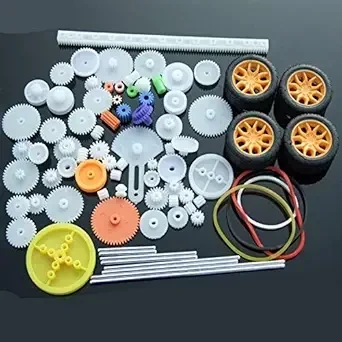 78pcs gear set, gearbox, plastic gears, axles, wheels, robot toy model.