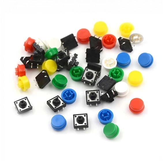 20 Piece Tactile Push Button Switches with Color Tact Caps Pack