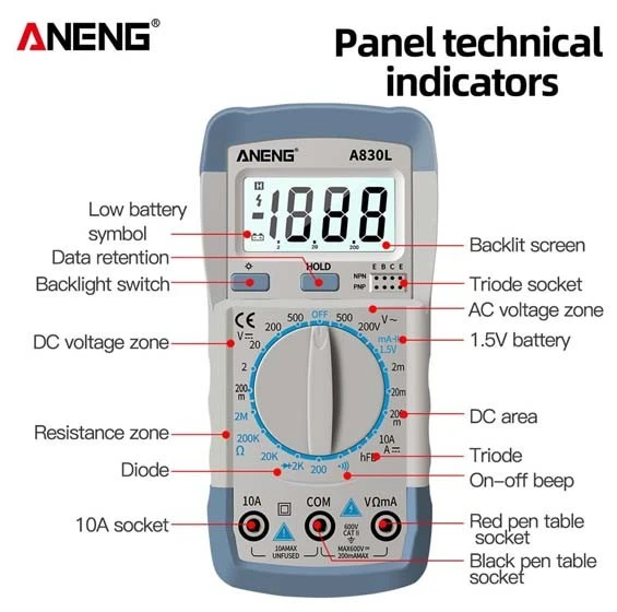 Digital Multimeter - ANENG A830L with Probe