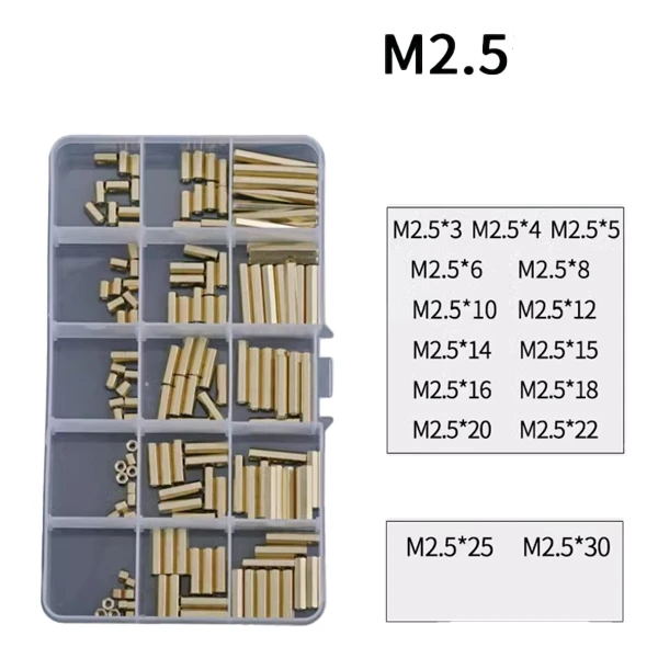 M2.5 Double-Pass Hexagonal Copper Column Hardware Screw Assortment Kit