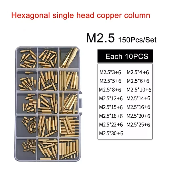 M2.5 Single Head Hexagonal Copper Column Hardware Screw Assortment Kit