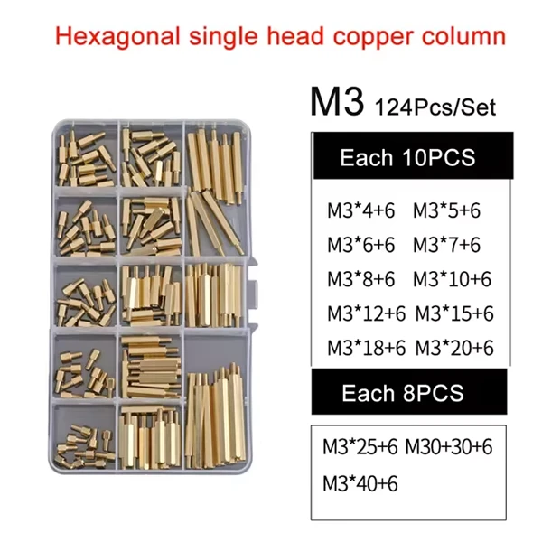 M3 Single Head Hexagonal Copper Column Hardware Screw Assortment Kit