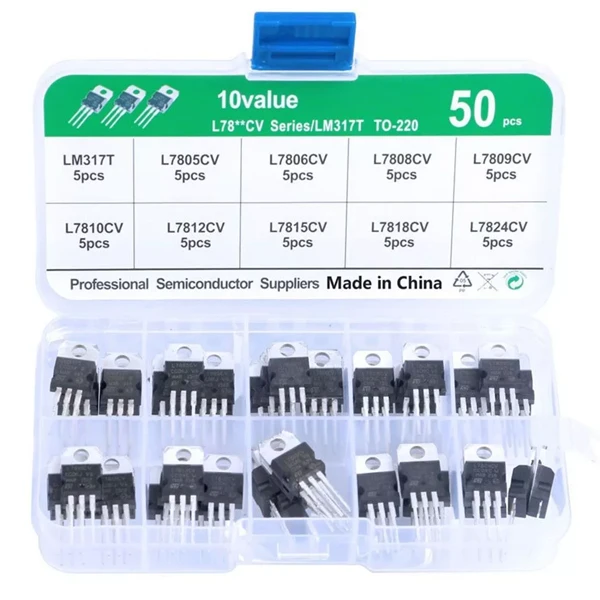50Pcs Voltage Regulator Transistor Kit 10 Types LM317T to L7824