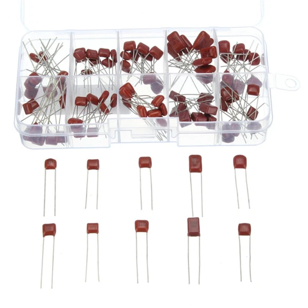 100PCS 10 Values Capacitor CBB Polypropylene Capacitor Assortment Kit 10nF to 470nF Metalized Film Capacitor