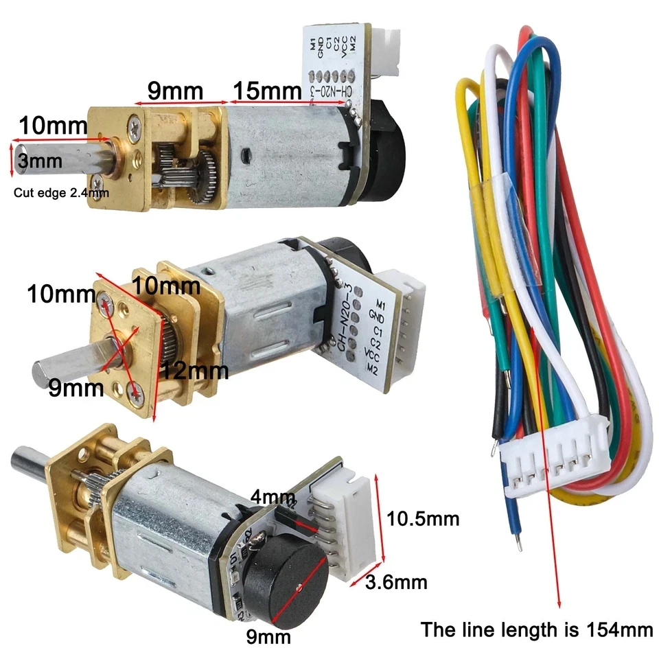Single Phase N20 6V 600RPM Micro Metal Gear Motor With Encoder